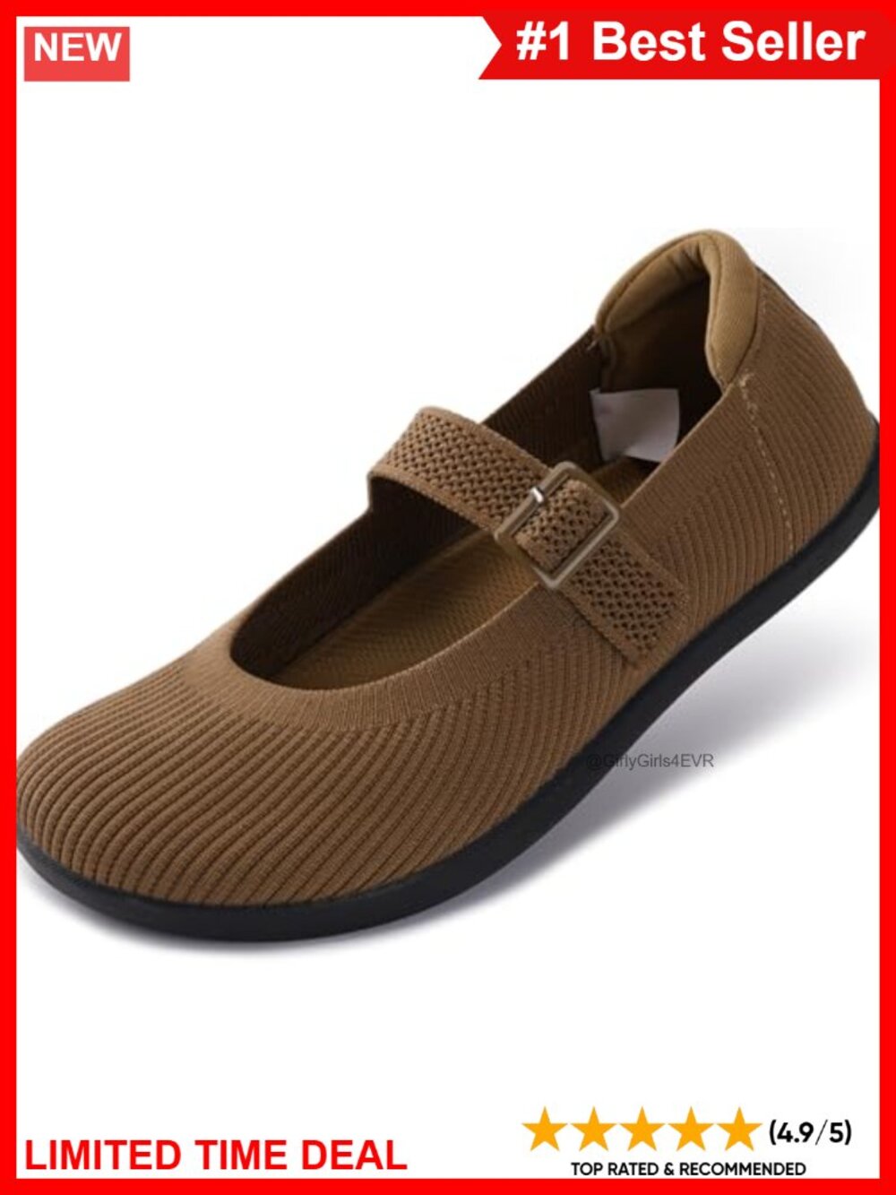 Wide Toe Box Barefoot Mary Jane Flats Zero Drop Stretch Knit Walking Shoes